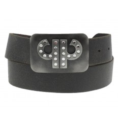 Cinture PellePelle Belts in cuoio fibbia con gancio retro-fibbia brillantini nero