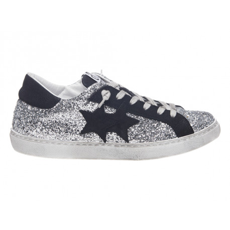 2Star Scarpe Low Argento Glitter e Nero