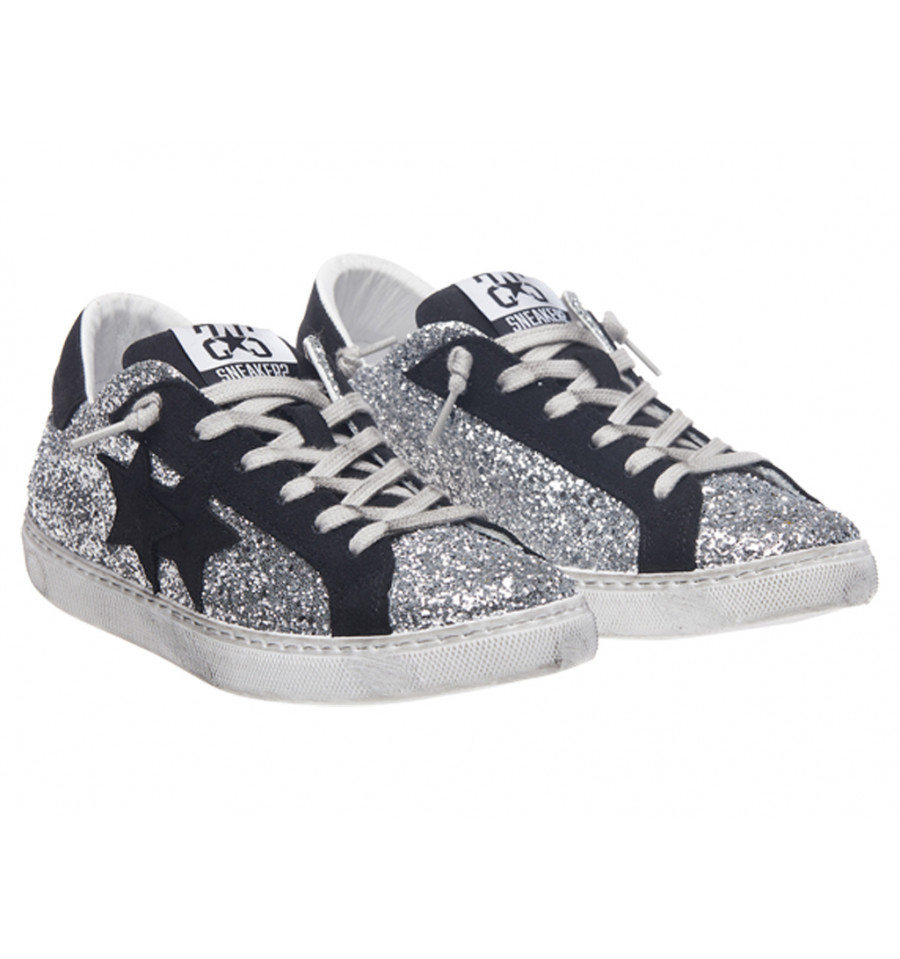 2Star Scarpe Low Argento Glitter e Nero