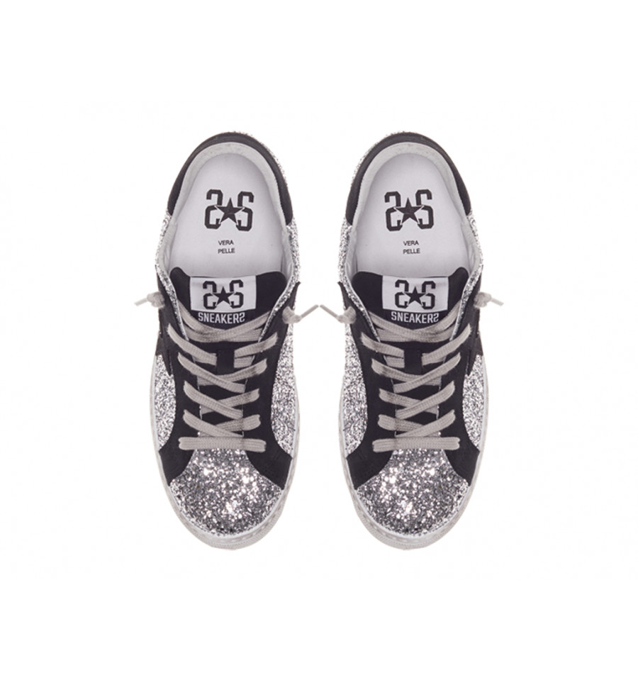 2Star Scarpe Low Argento Glitter e Nero