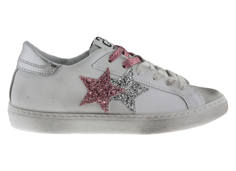 2Star Scarpe Low Bianco Ghiaccio Glitter Rosa Argento