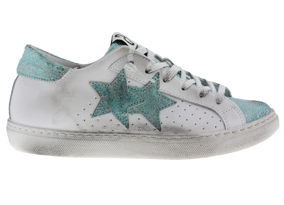 2Star Scarpe Low Bianco Sporco con dettagli Celeste