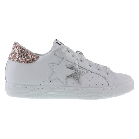 2Star Sneakers Low Bianco Glitter Argento Rosa