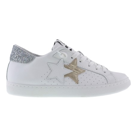 2Star Sneakers Low Bianco Oro Glitter Argento