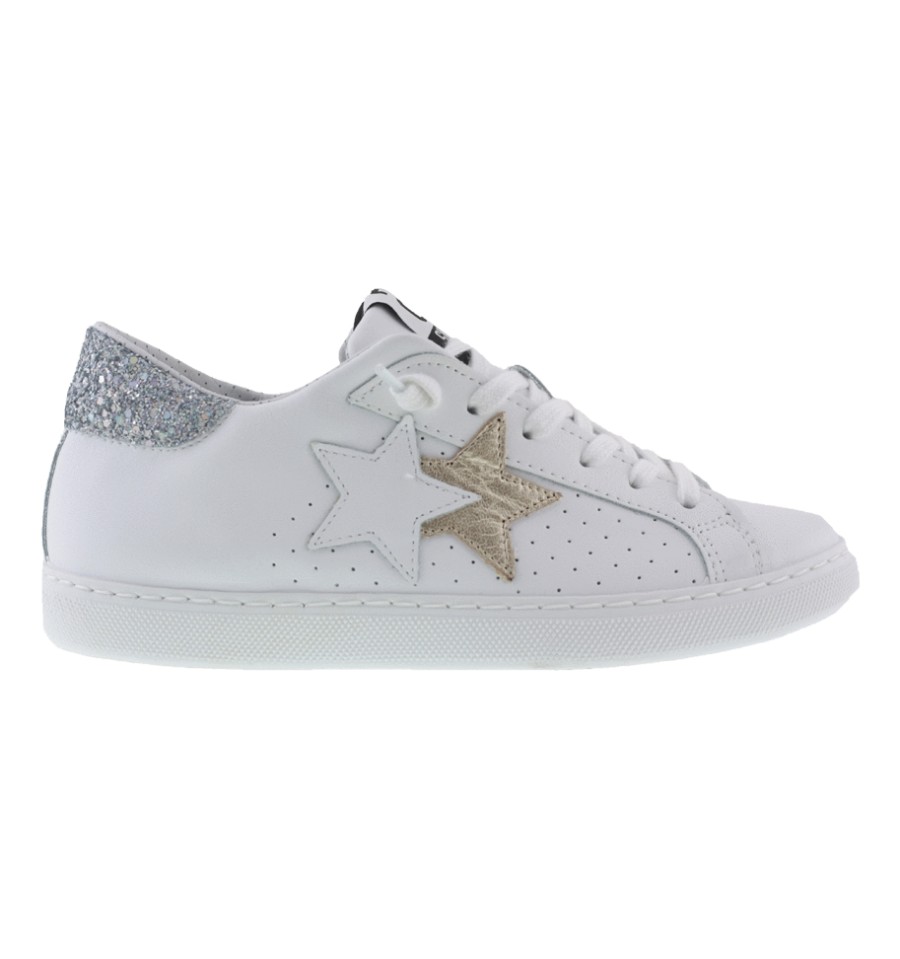 2Star Scarpe Low Bianco Oro Glitter Argento
