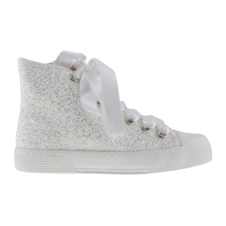 DXO Sneakers Alte Glitter Bianco con Fiocco EcoFriendly
