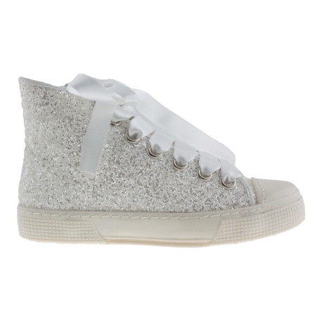 Dexco Sneakers Alte Glitter Bianco Bordato con Fiocco EcoFriendly