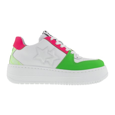 2Star Sneakers Queen Low Bianco Verde Rosa Fluo
