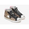 2Star Sneaker High in pelle scamosciata Leopard con dettagli Nero/Argento/Fucsia Fluo