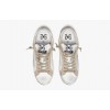 2Star Sneaker Low 100 Pelle Bianca dettagli in Canvas Beige Crosta Ghiaccio effetto "Used"