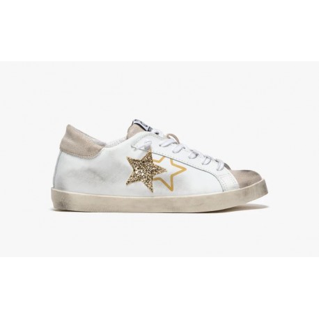 2Star Sneaker Low Bianco/Crosta Beige Glitter