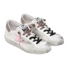 2STAR Sneakers Low in crosta laminato bianco con dettagli rosa e leopardato