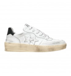 2STAR Sneakers Padel pelle bianca dettagli neri effetto used